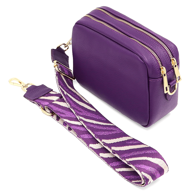 Természetes bőr válltáska 2 fogantyúval - lila