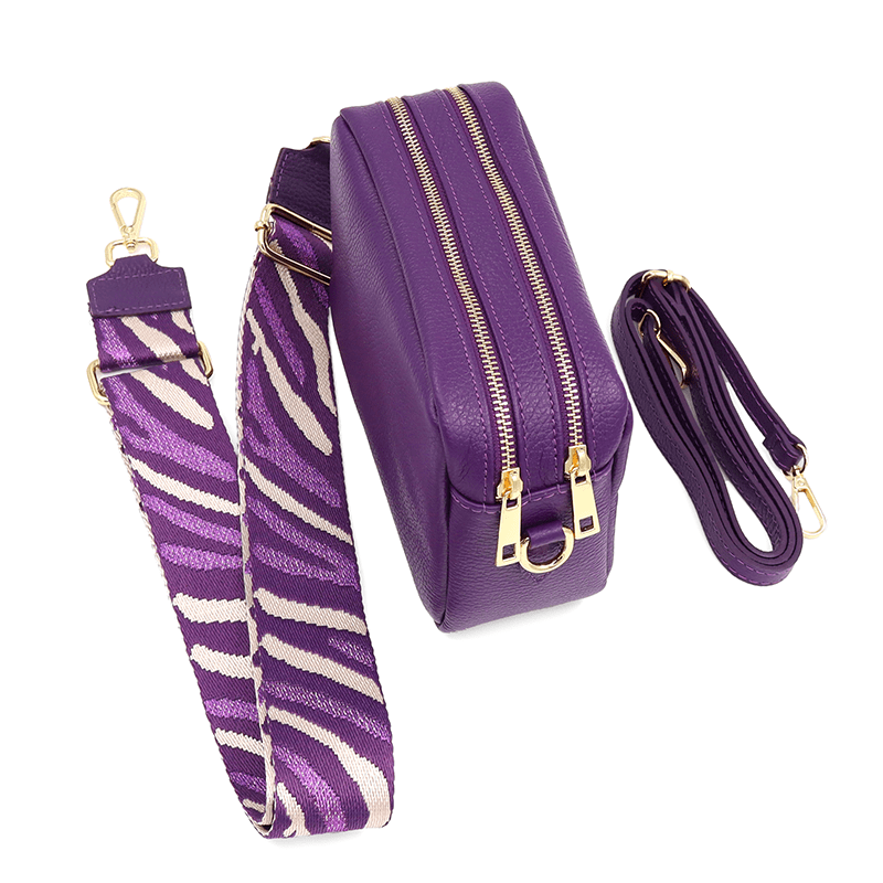 Természetes bőr válltáska 2 fogantyúval - lila