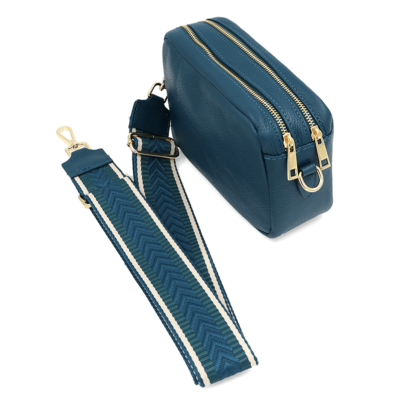 Természetes bőr válltáska 2 fogantyúval - kék