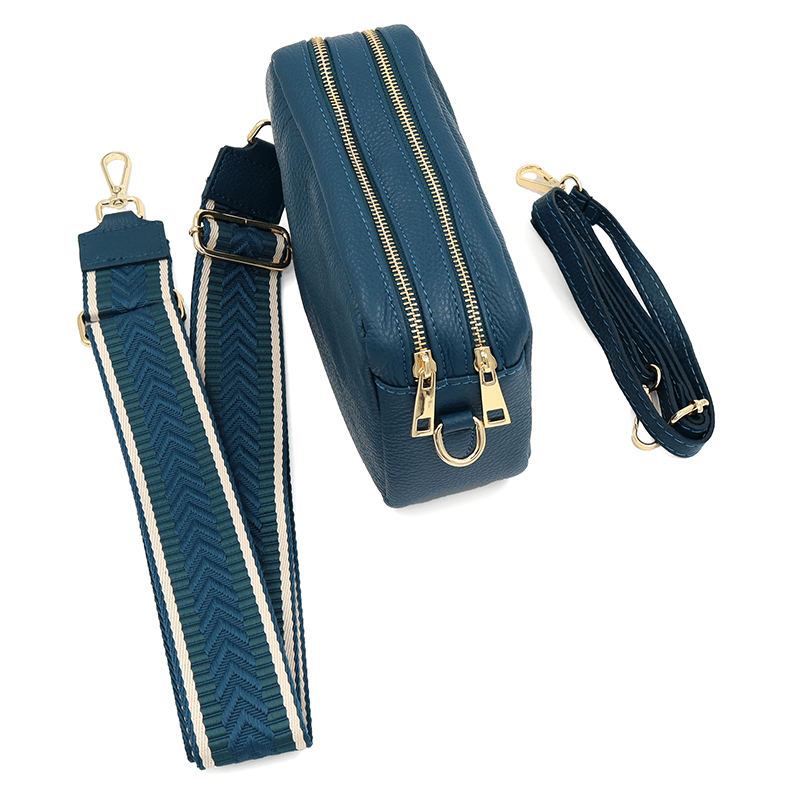 Természetes bőr válltáska 2 fogantyúval - kék