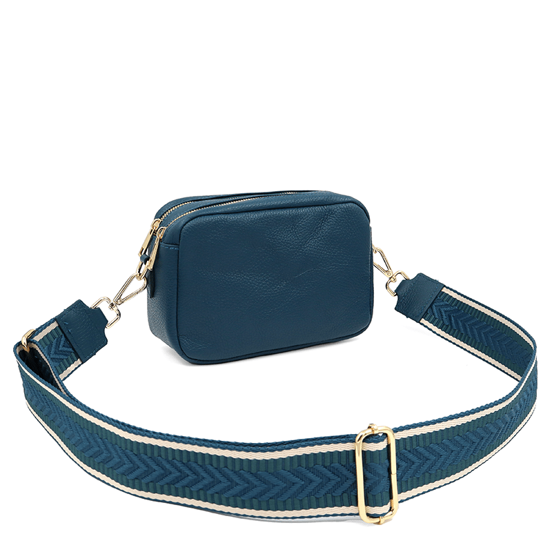 Természetes bőr válltáska 2 fogantyúval - kék