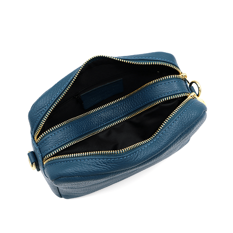 Természetes bőr válltáska 2 fogantyúval - kék