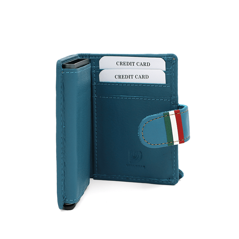 Unisex bőr pénztárca lopásgátló rendszerrel - kék