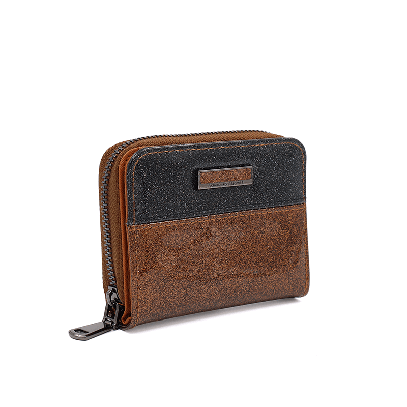 Kompakt lakkozott pénztárca - barna