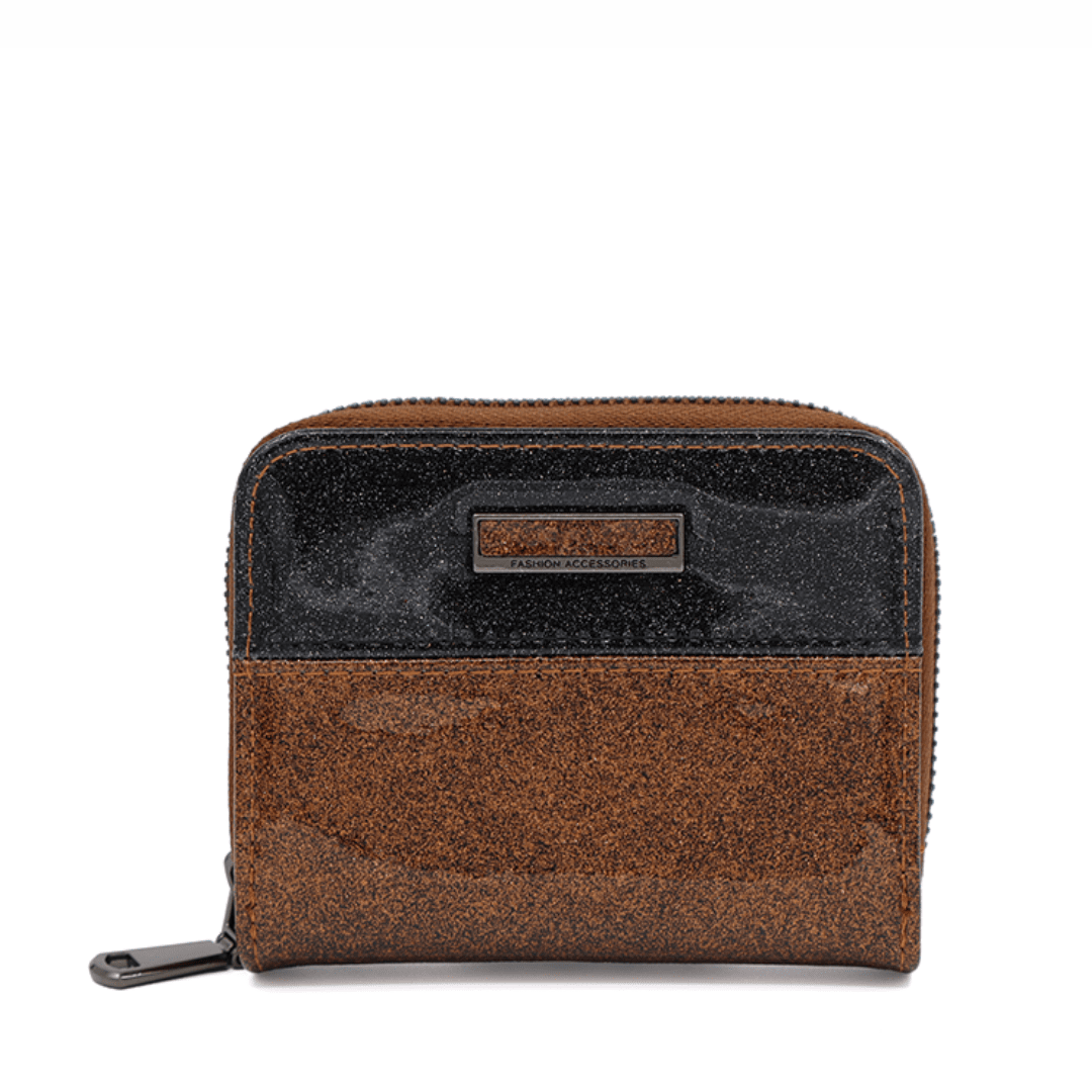 Kompakt lakkozott pénztárca - barna