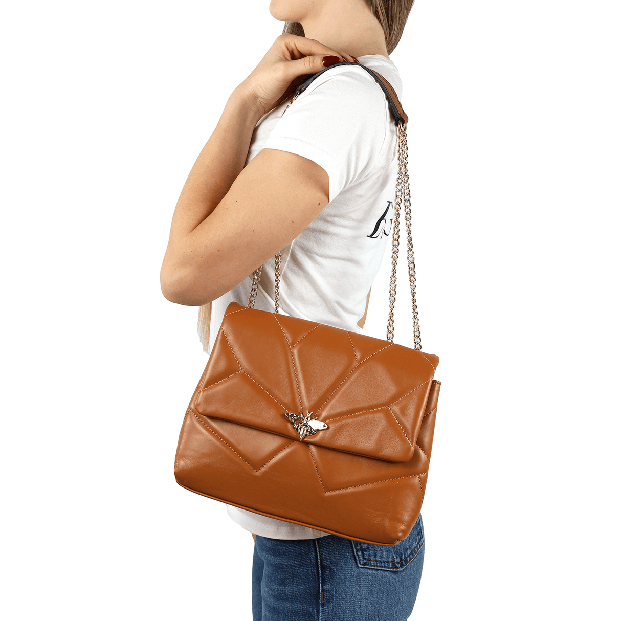 Női táska természetes bőrből, Trana - világosbarna