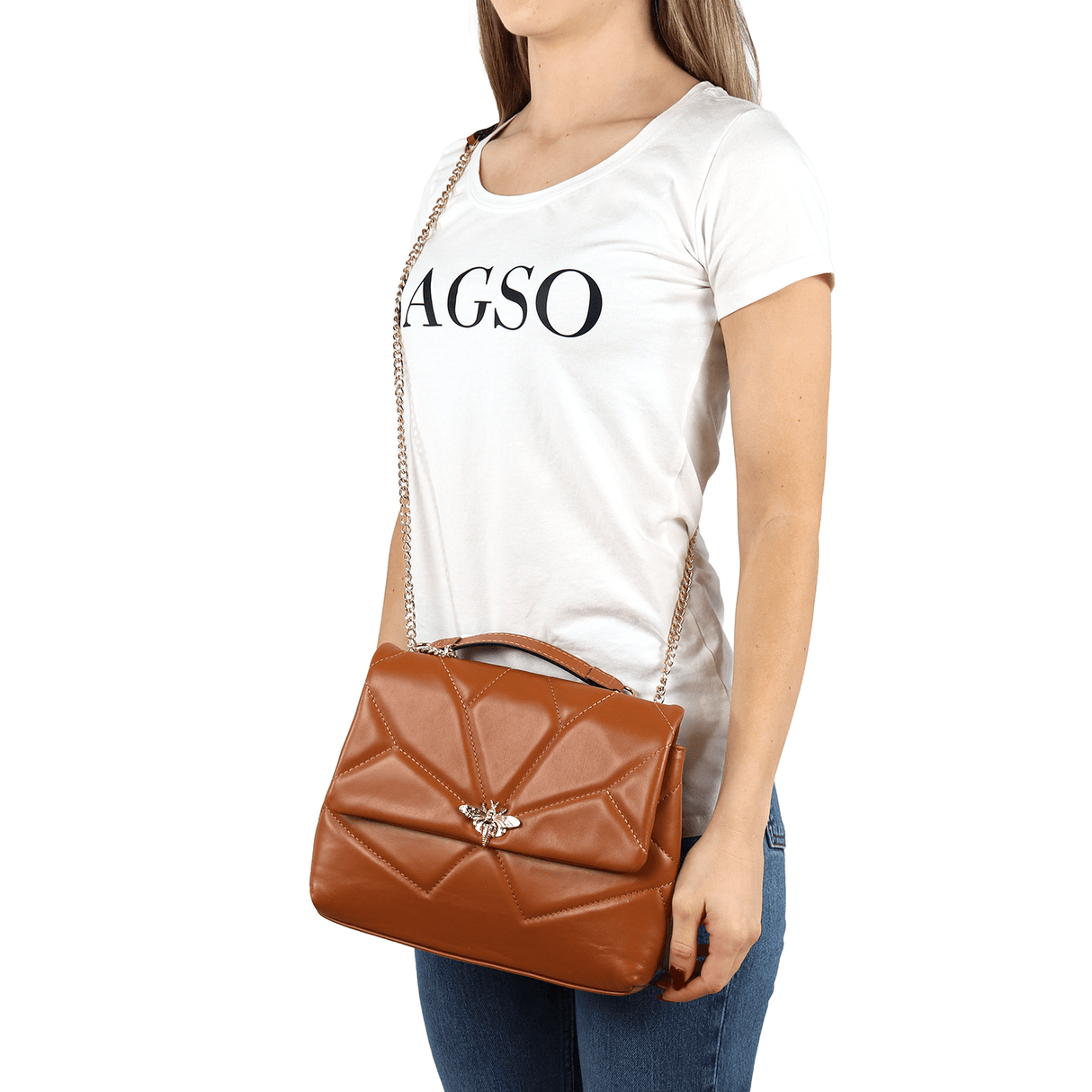 Női táska természetes bőrből, Trana - világosbarna