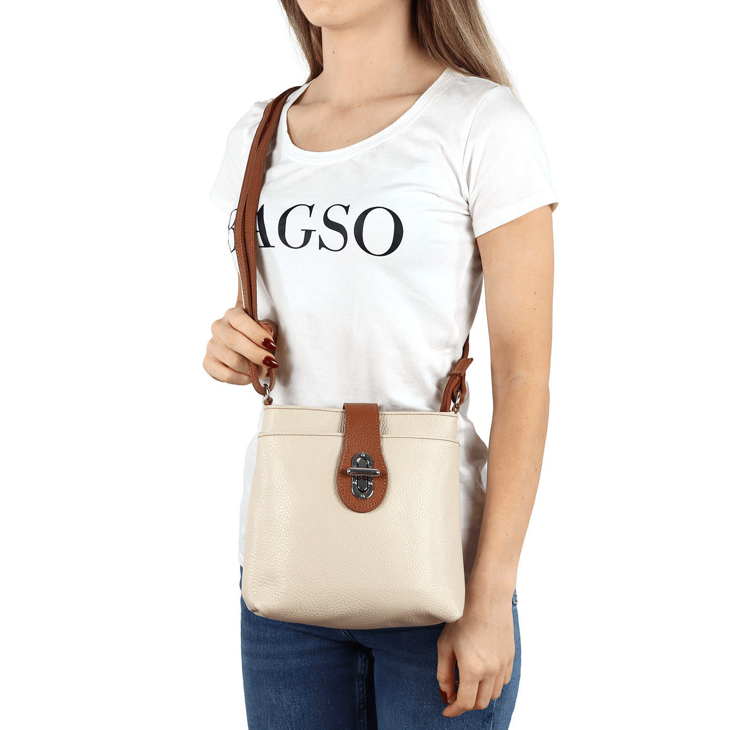 Andria természetes bőr válltáska - piros-narancssárga