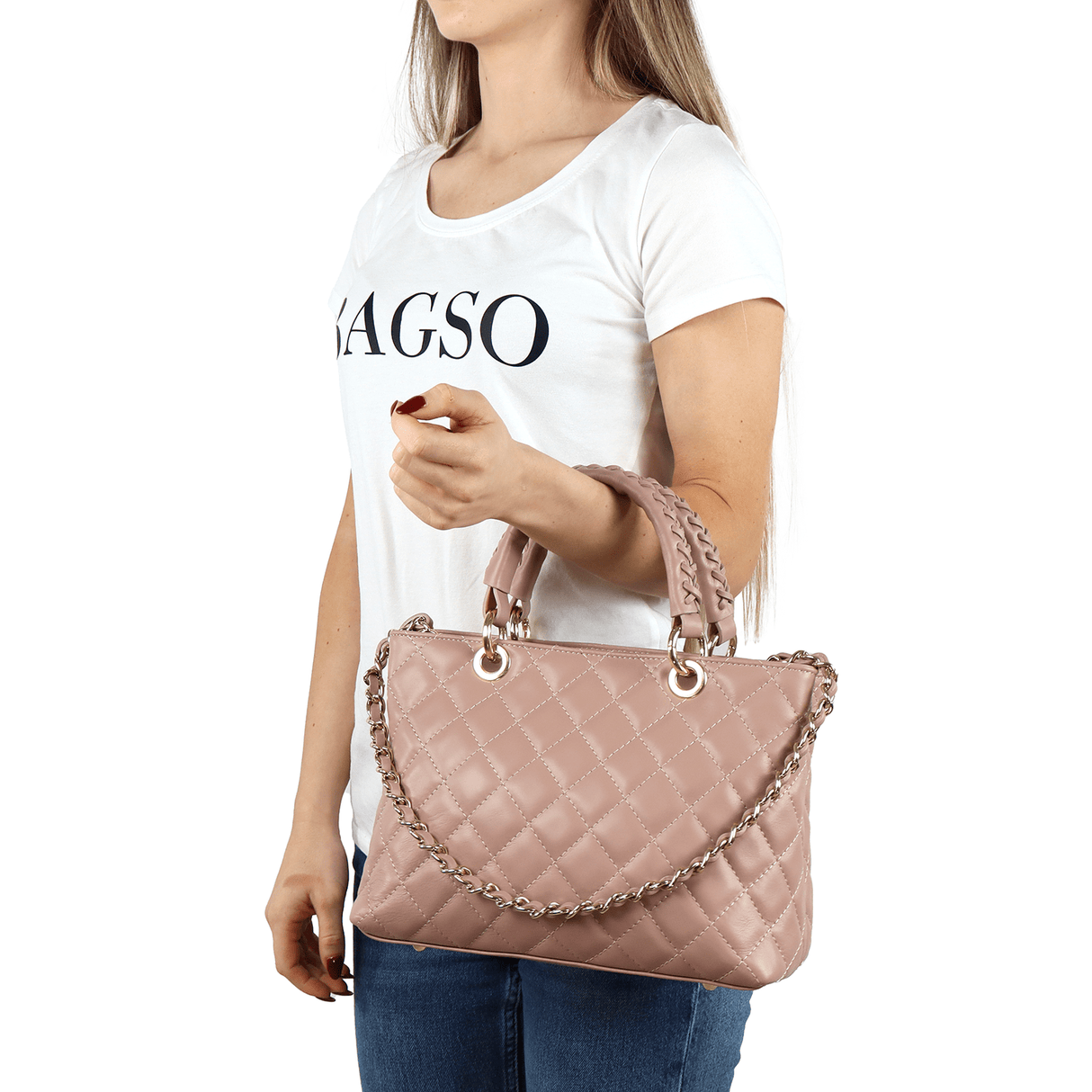 Női táska természetes bőrből Francesca - rózsaszín hamu