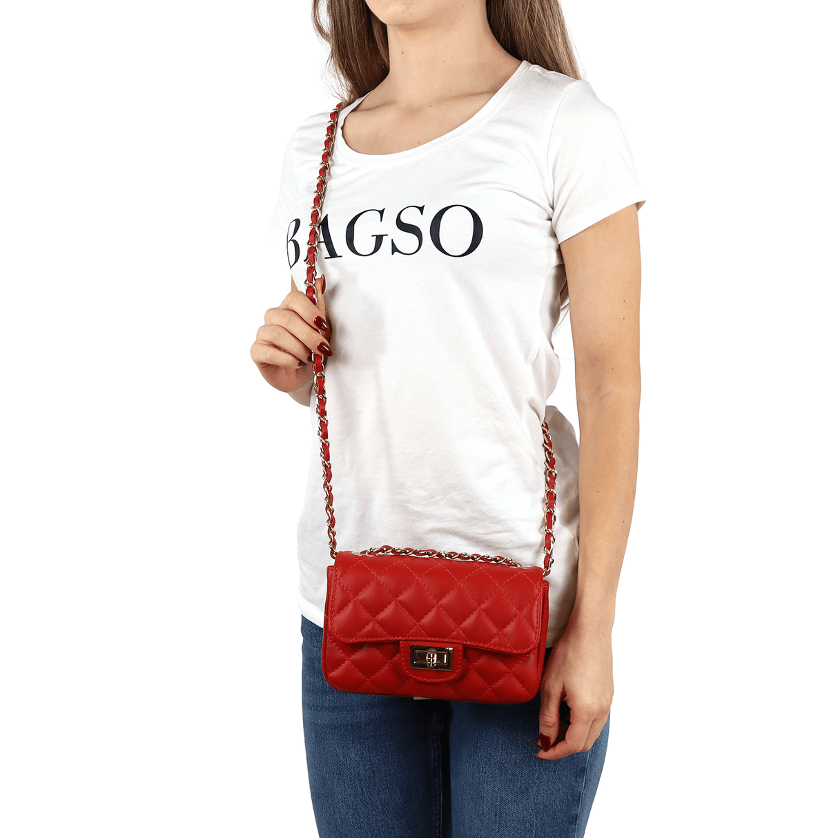 Kapitonált válltáska természetes bőrből Mila - fekete