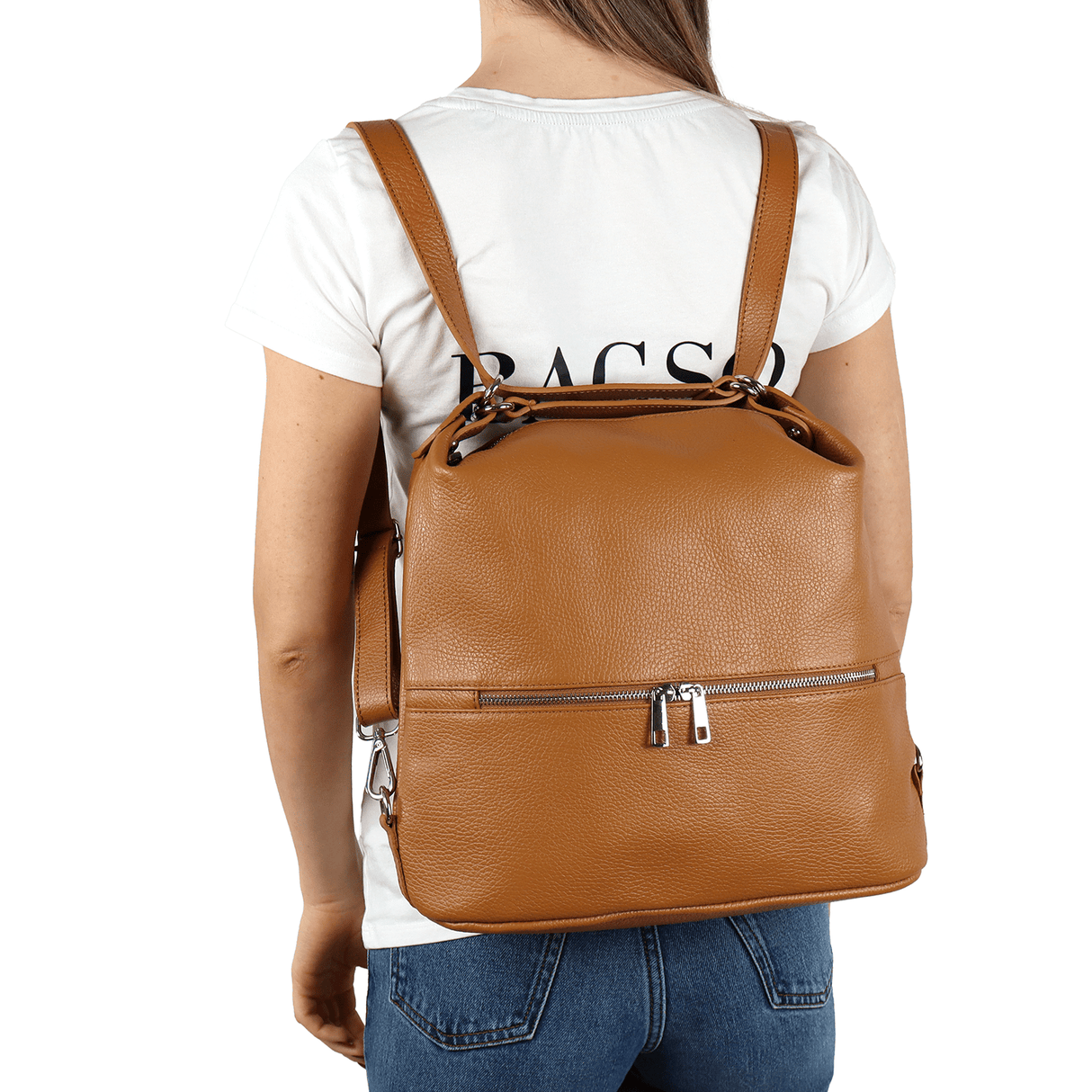 2 az 1-ben - Carmena természetes bőr táska és hátizsák - fekete