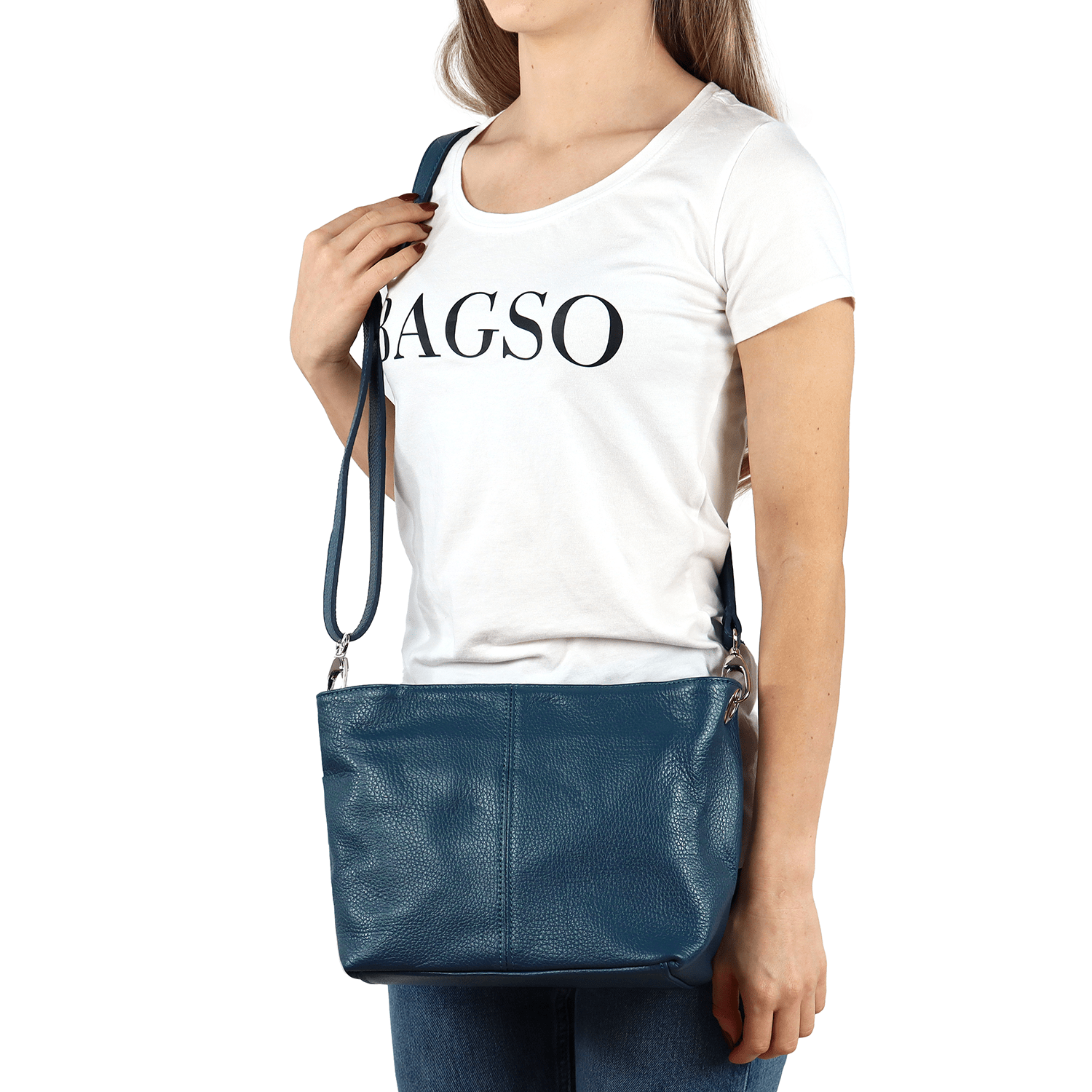 Női válltáska természetes bőrből - kék