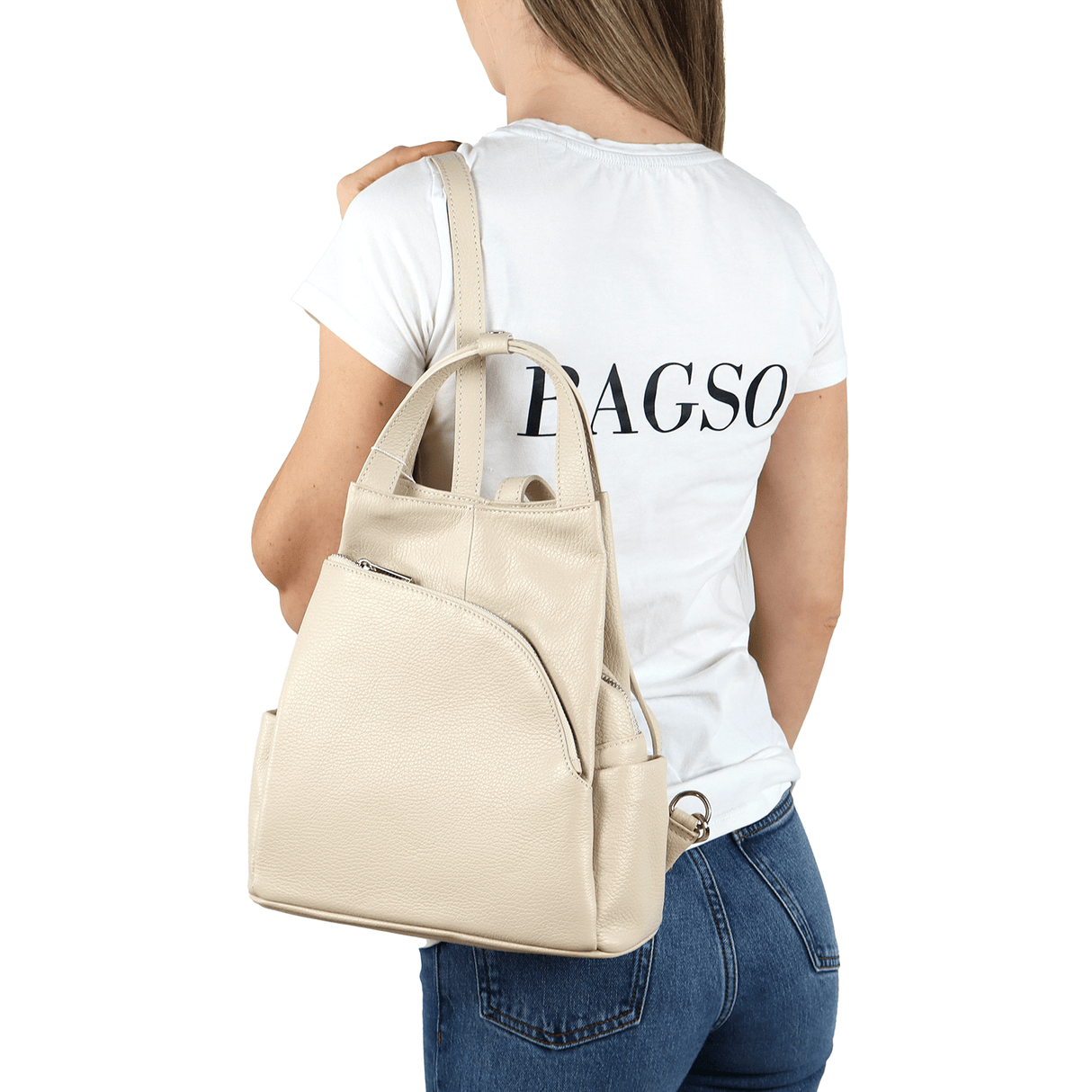 Lara természetes bőr hátizsák - fehér