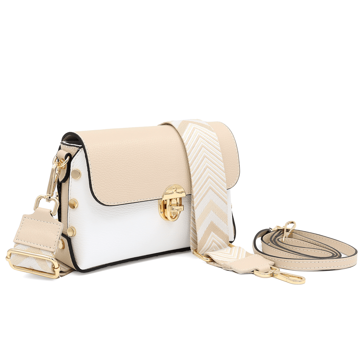 Antoanella természetes bőr női táska - bézs/fehér