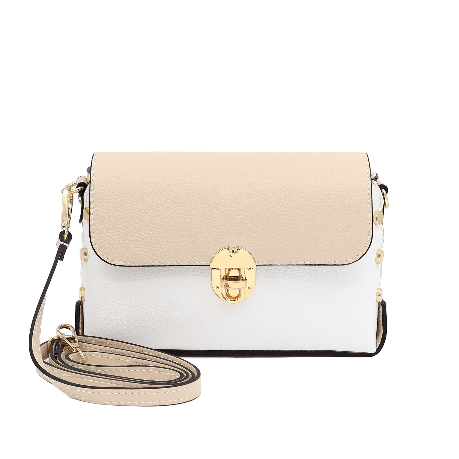 Antoanella természetes bőr női táska - bézs/fehér