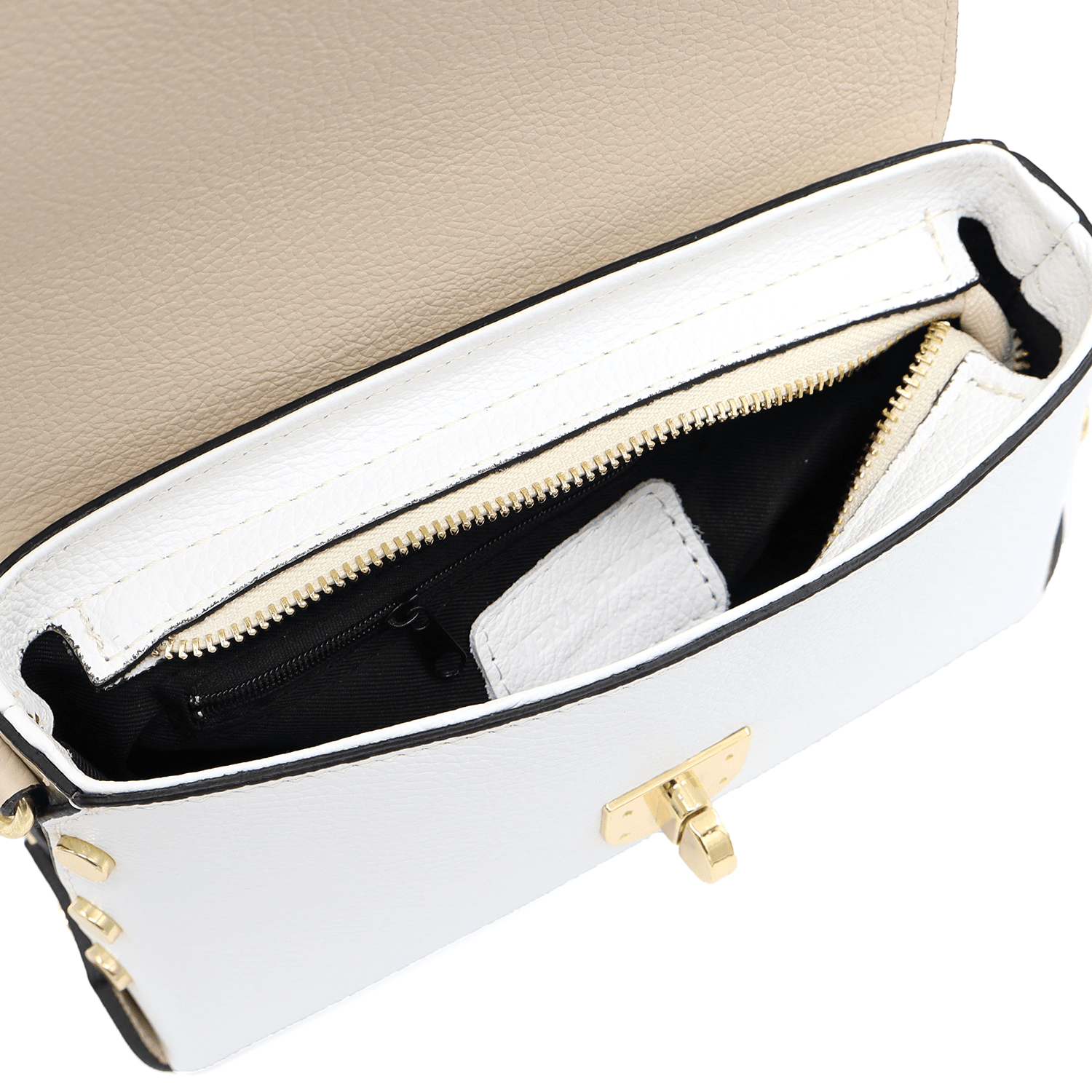 Antoanella természetes bőr női táska - bézs/fehér