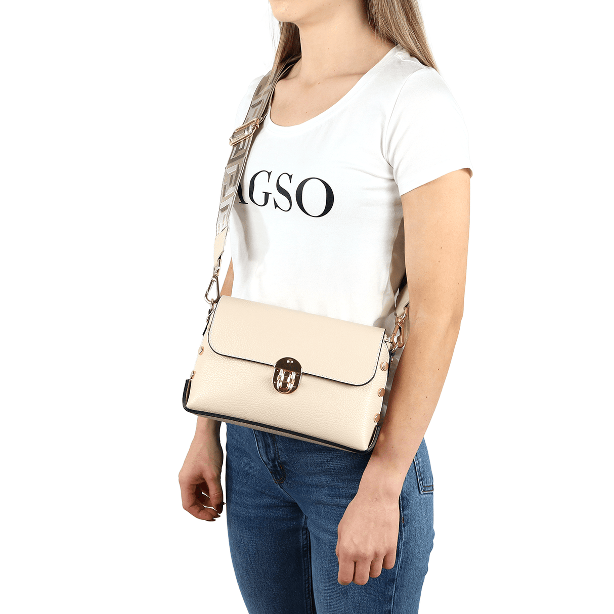 Antoanella természetes bőrből készült női táska - bézs