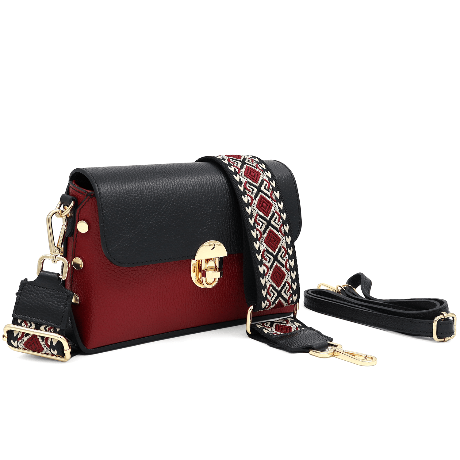 Antoanella természetes bőrből készült női táska - bordó/fekete