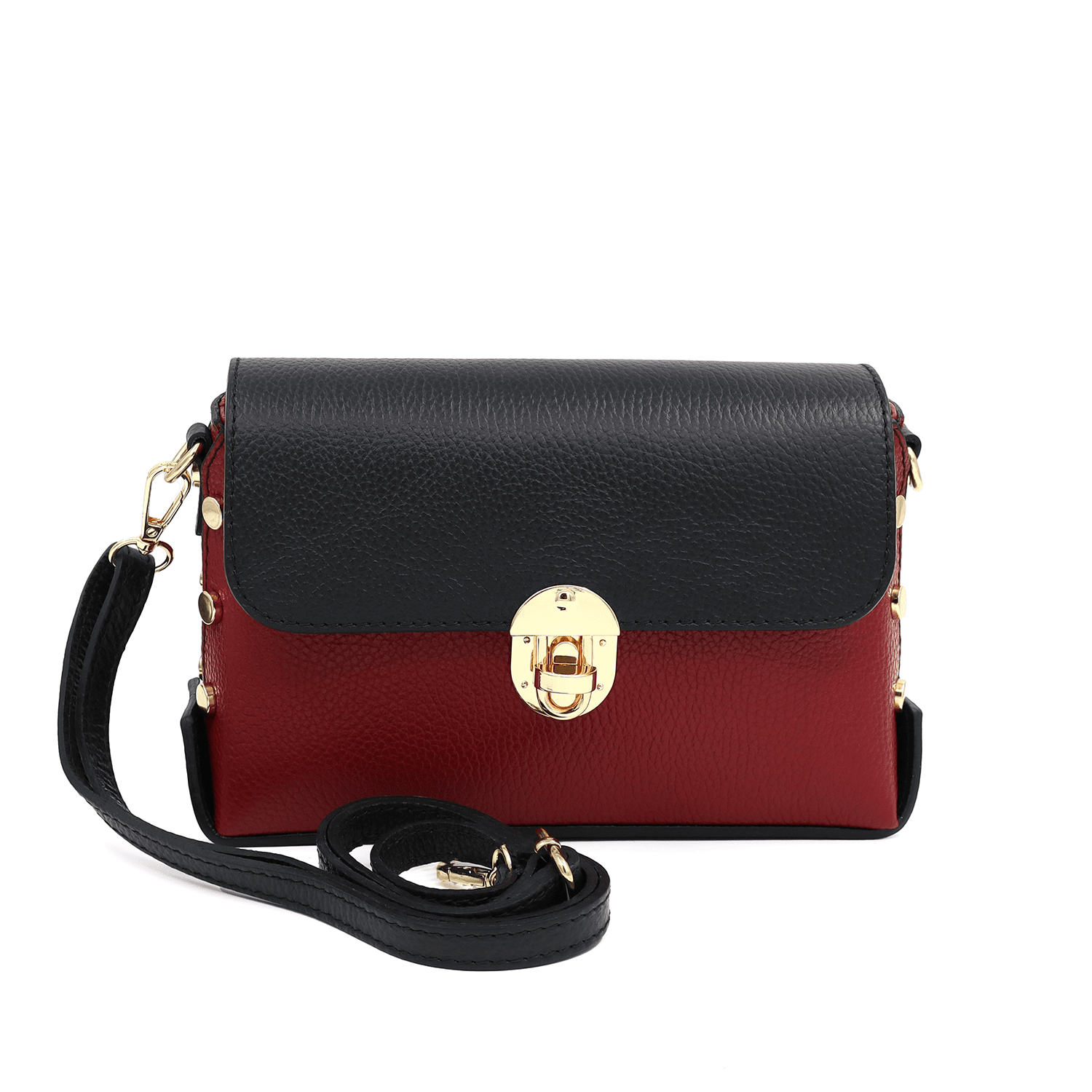 Antoanella természetes bőrből készült női táska - bordó/fekete