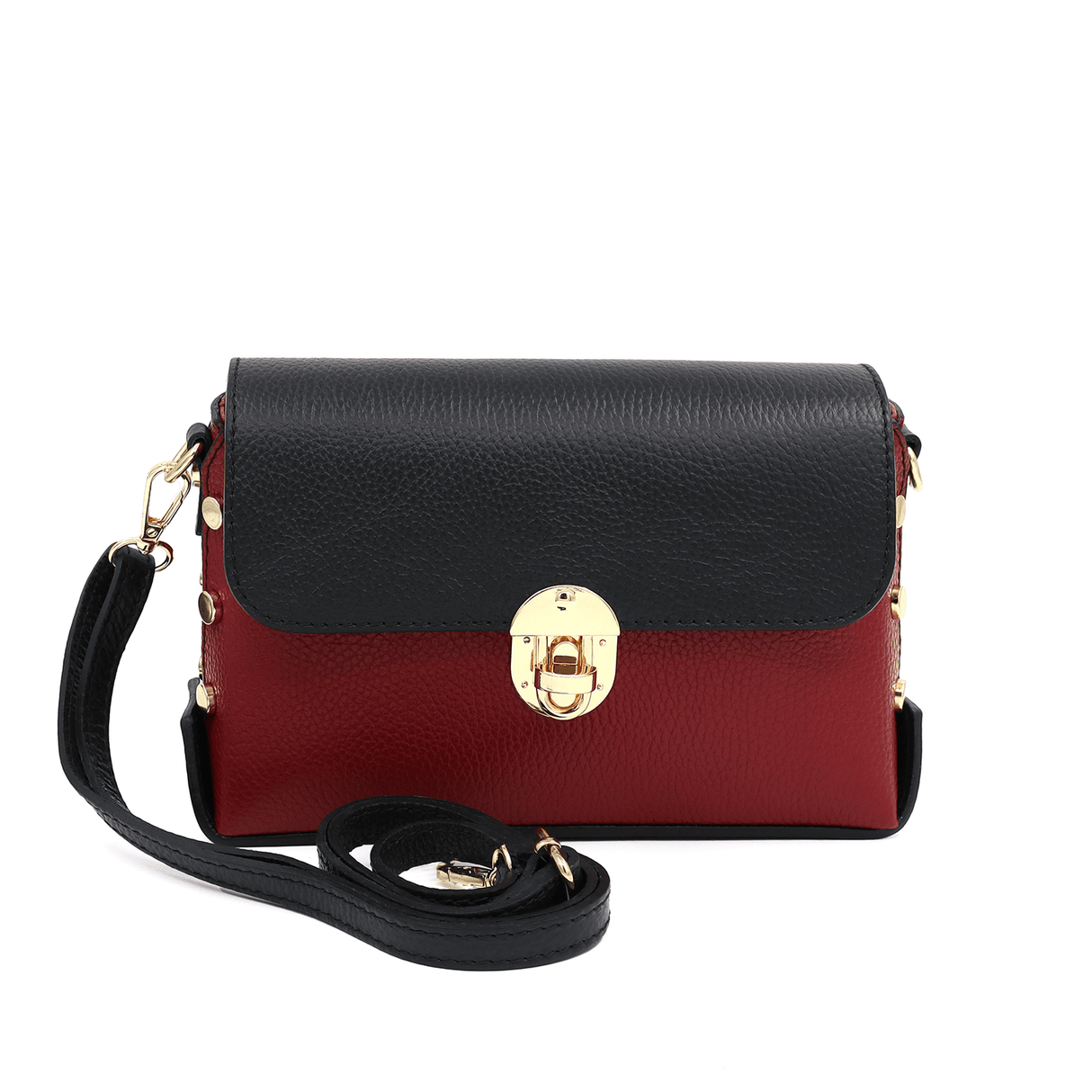 Antoanella természetes bőrből készült női táska - bordó/fekete