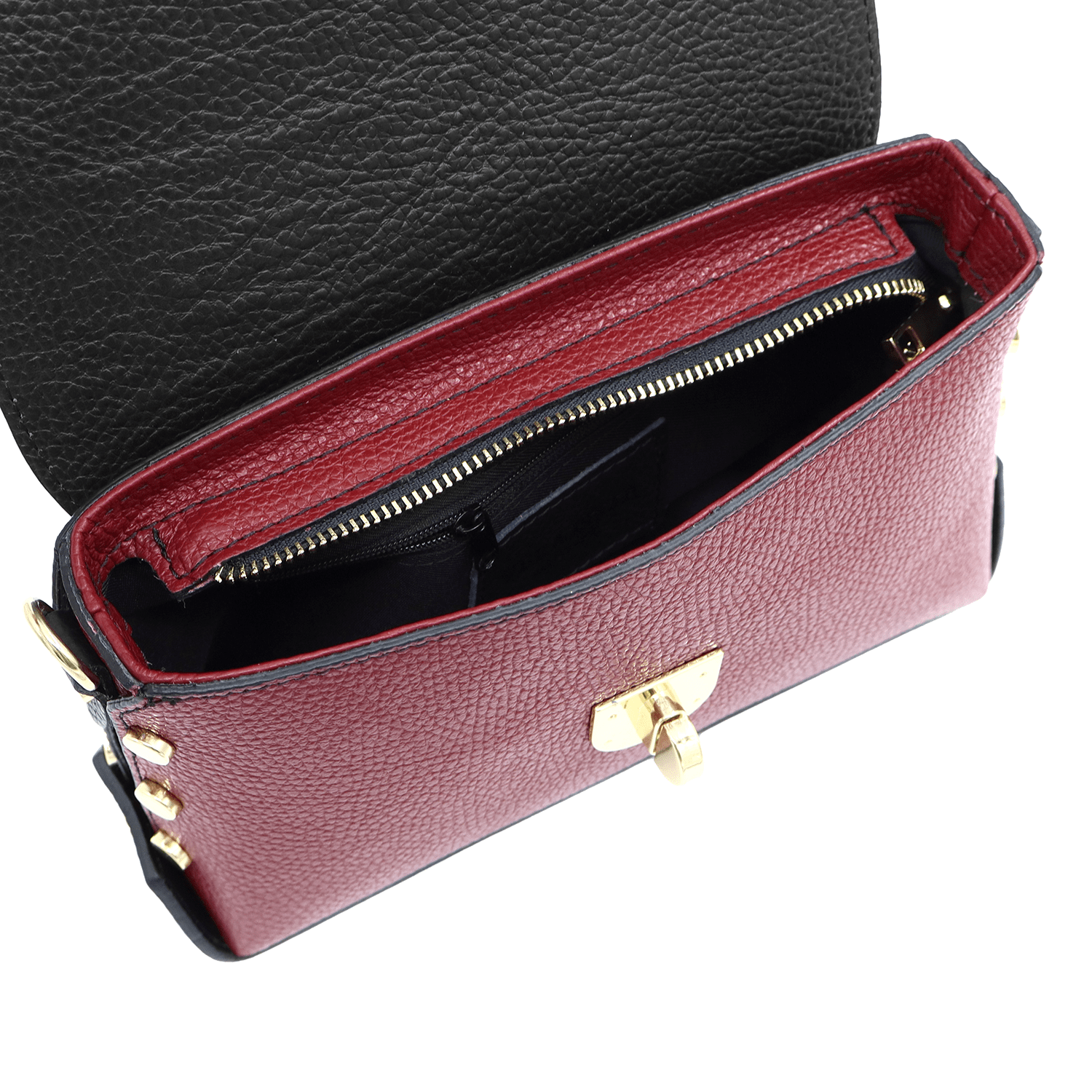 Antoanella természetes bőrből készült női táska - bordó/fekete