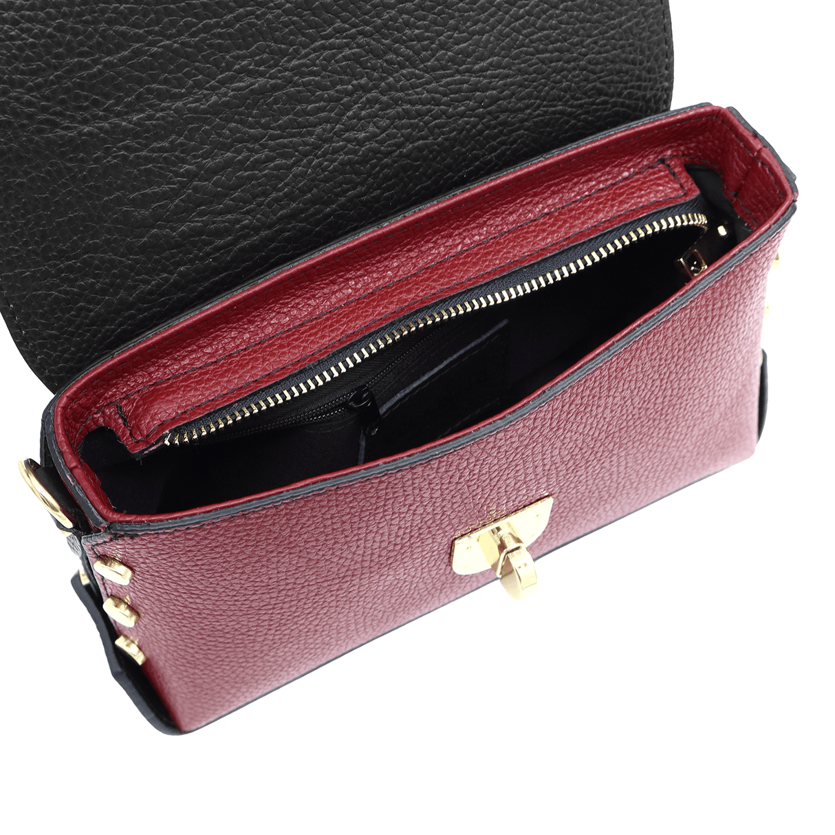 Antoanella természetes bőrből készült női táska - bordó/fekete