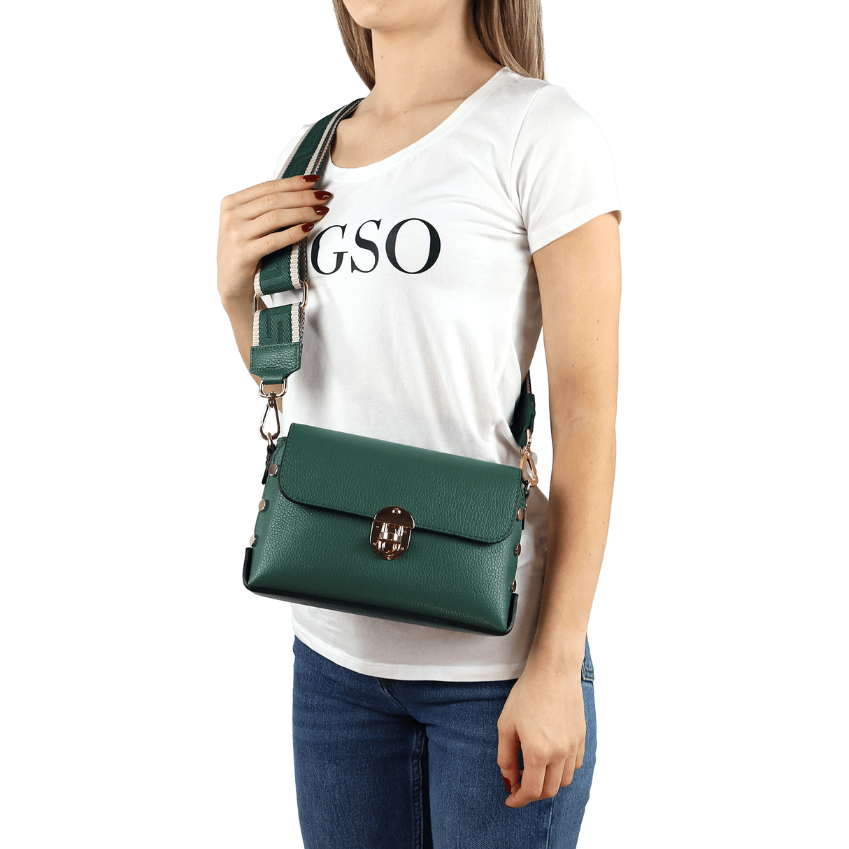 Antoanella természetes bőrből készült női táska – sötétzöld