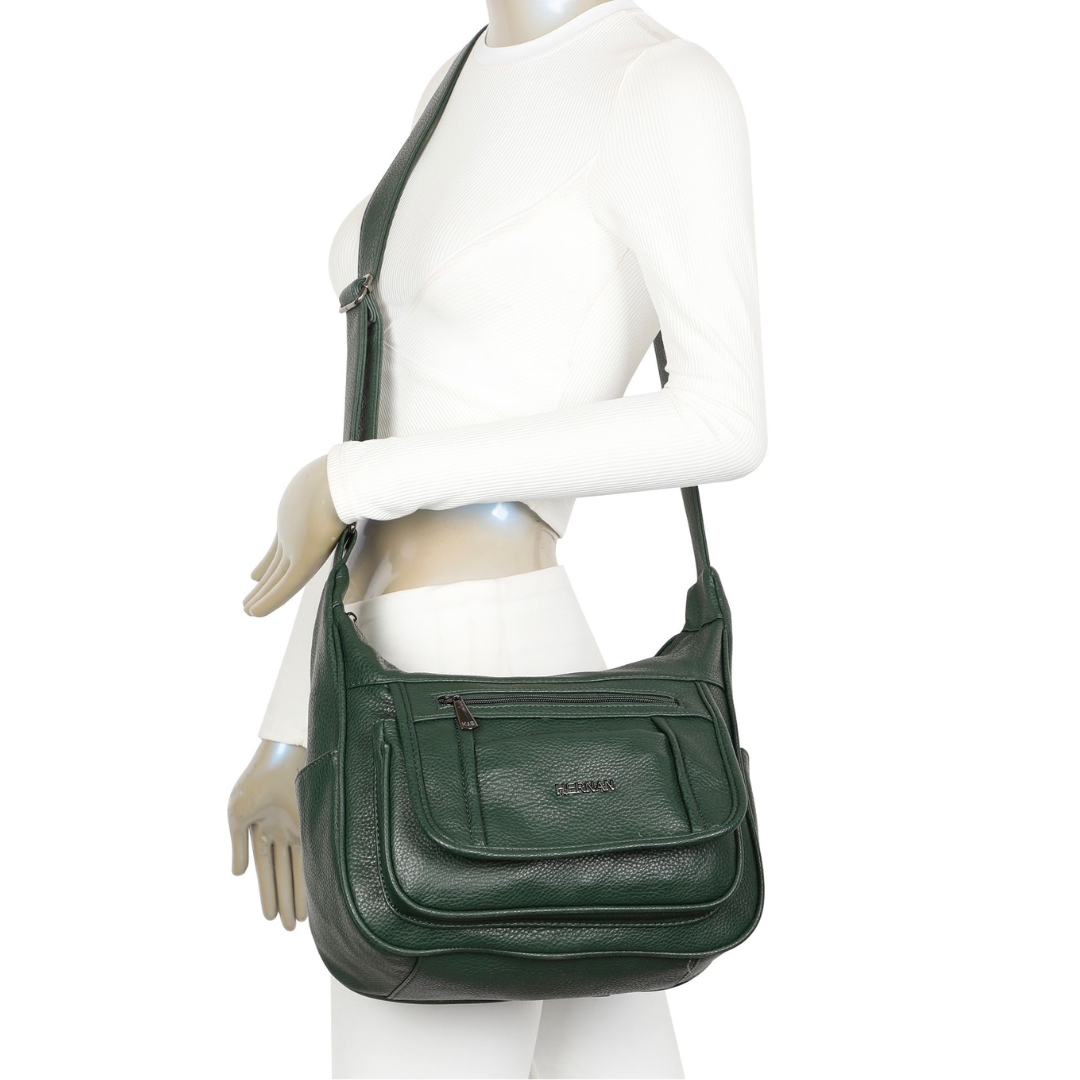 Válltáska 2 rekesszel és sok zsebbel - fekete