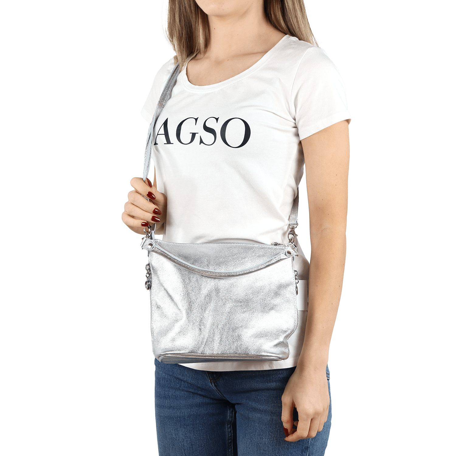 Természetes bőr válltáska 2 fogantyúval - fekete