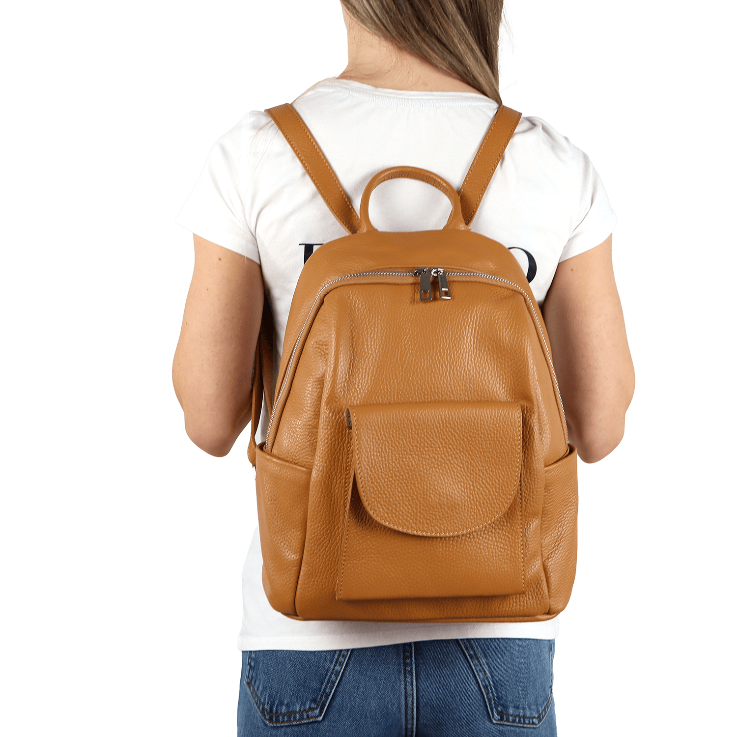 Női hátizsák természetes bőrből - cserépbarna