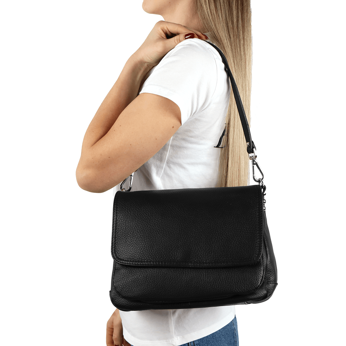 Nagy válltáska természetes bőrből, 2féle fogantyúval - zöld