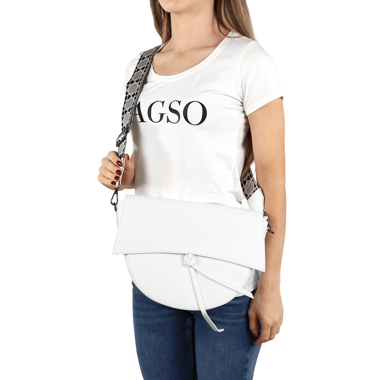 Természetes bőr válltáska 2 fogantyúval - fehér