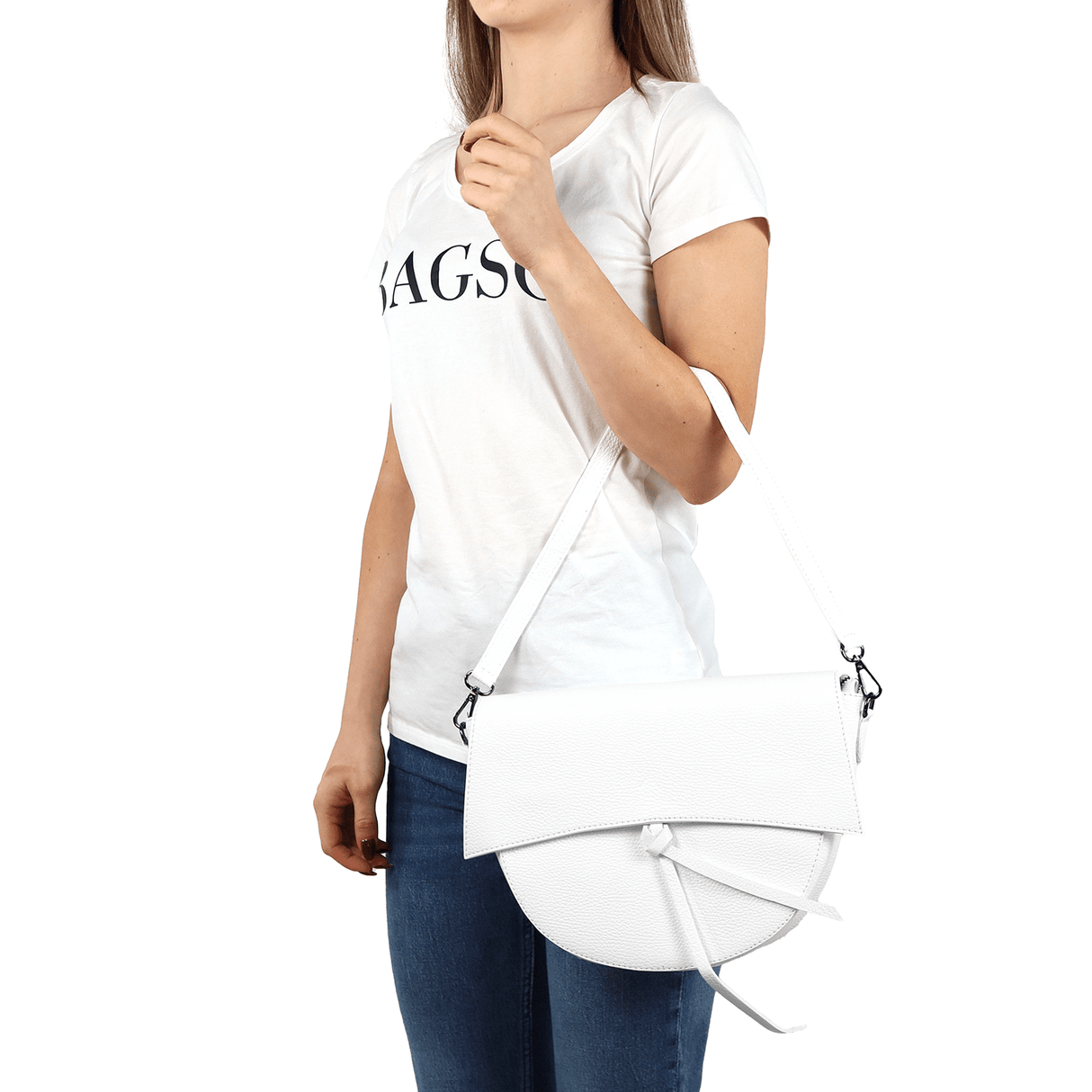 Természetes bőr válltáska 2 fogantyúval - fehér