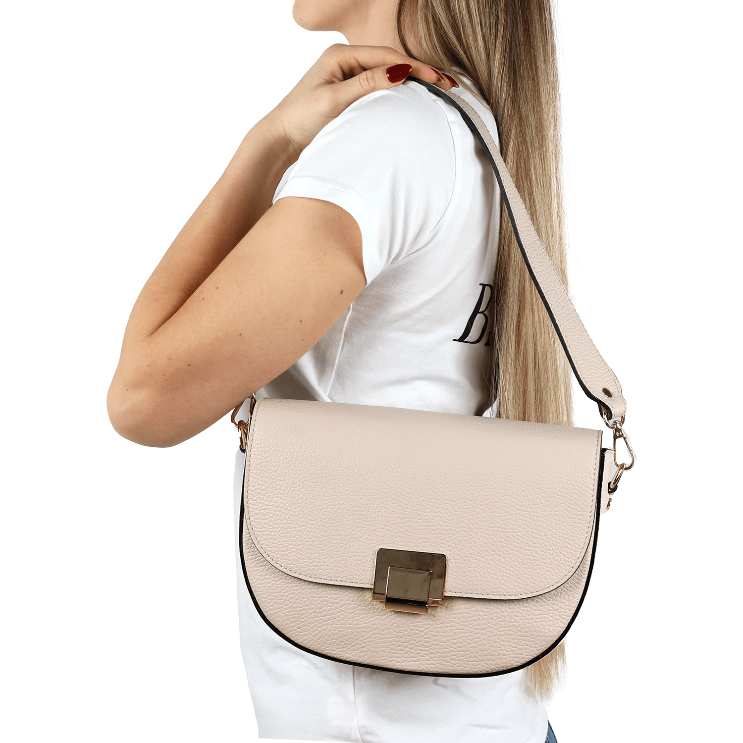 Válltáska 2 fogantyúval természetes bőrből Nola - zöld