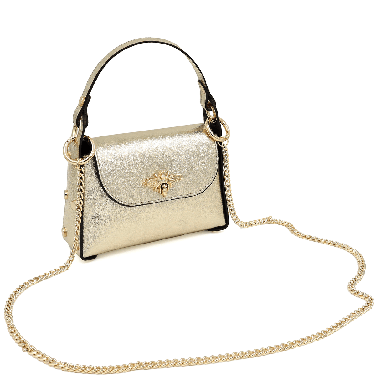 Női táska 2 fogantyúval természetes bőrből Alena - arany