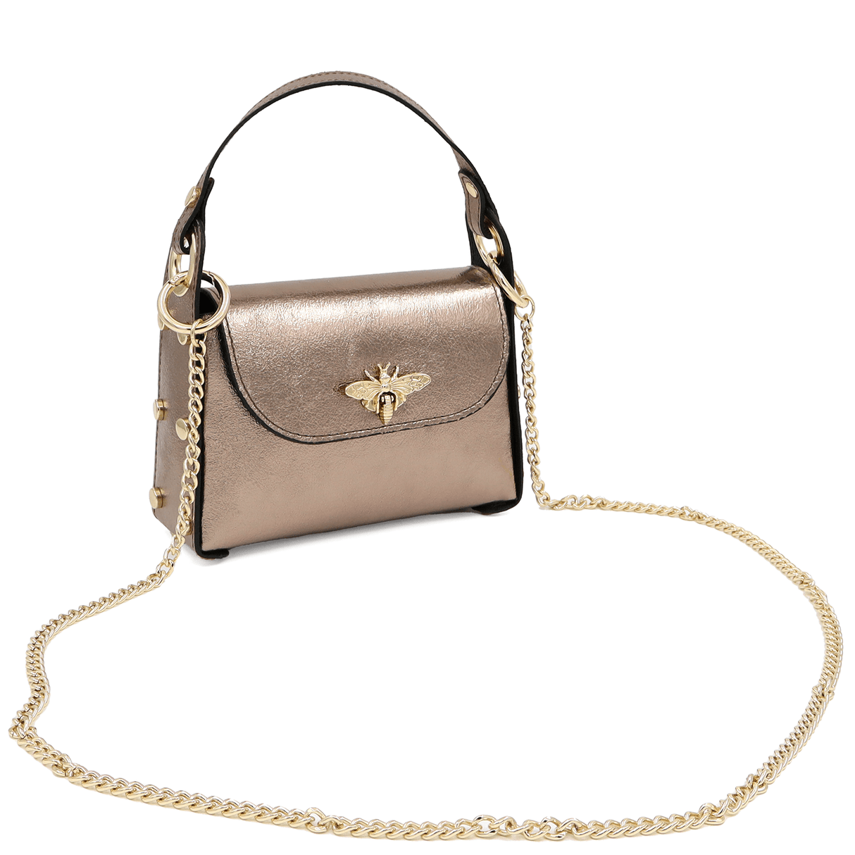 Női táska 2 fogantyúval, természetes bőrből, Alena - fémes barna