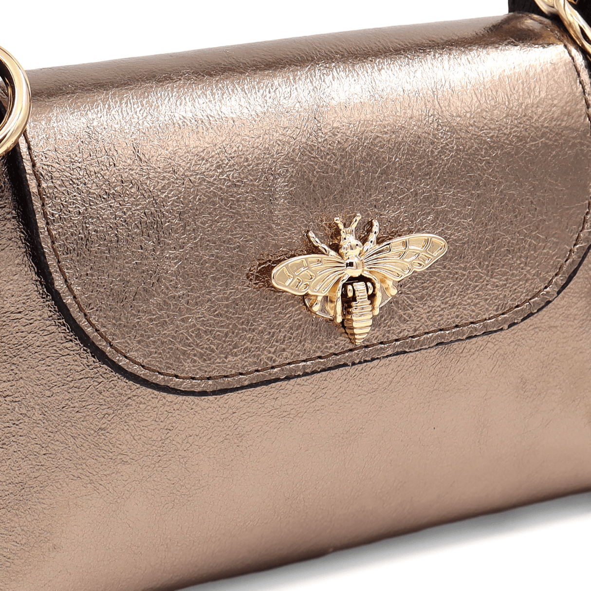 Női táska 2 fogantyúval, természetes bőrből, Alena - fémes barna