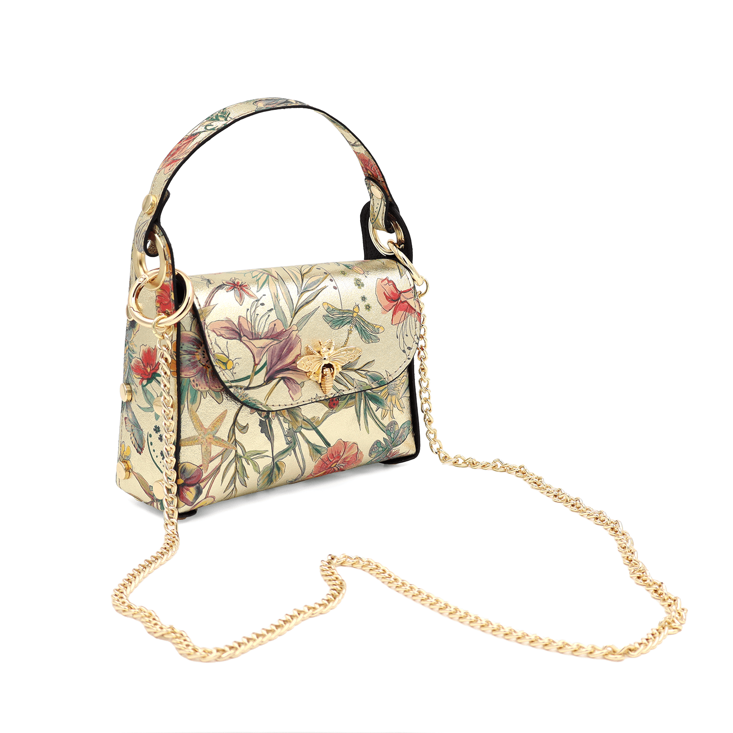 Női táska 2 fogantyúval, természetes bőrből, Alena - arany