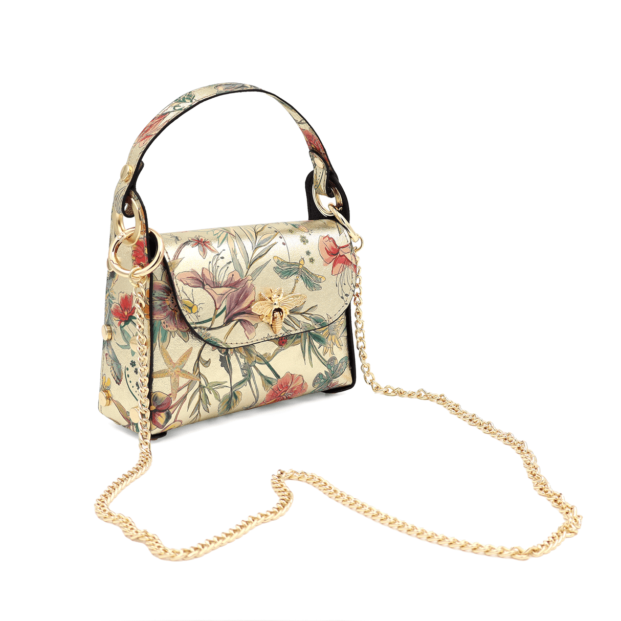 Női táska 2 fogantyúval, természetes bőrből, Alena - arany