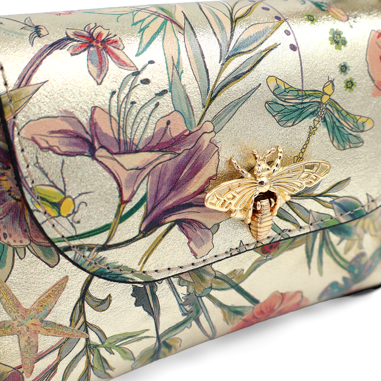 Női táska 2 fogantyúval, természetes bőrből, Alena - arany