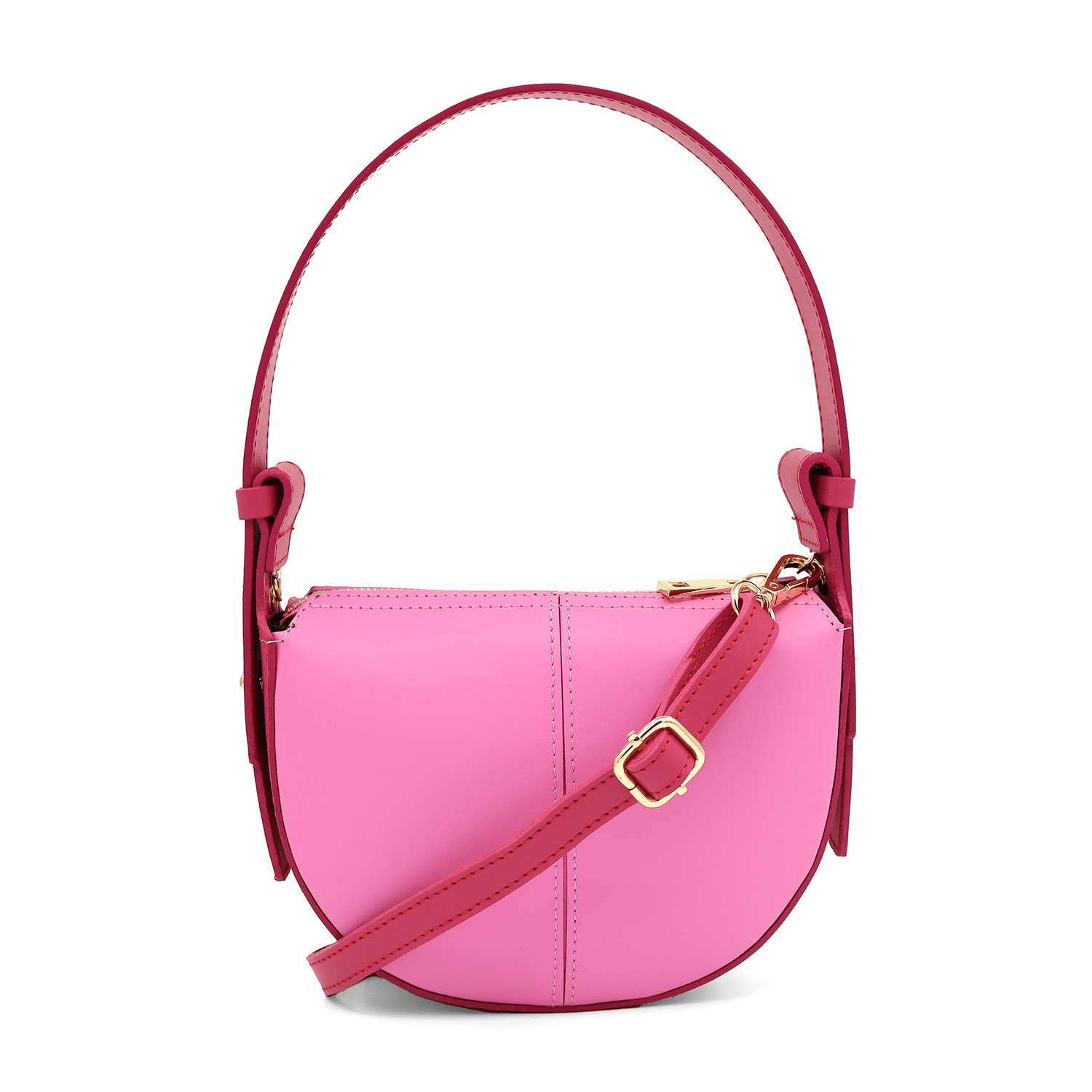 Válltáska 2 fogantyúval természetes bőrből Erica - rózsaszín/fukszia