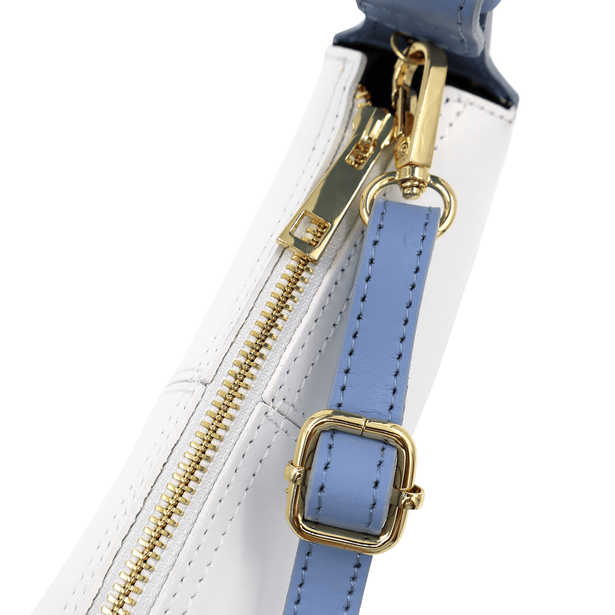 Válltáska 2 fogantyúval természetes bőrből Erica - fehér/világoskék