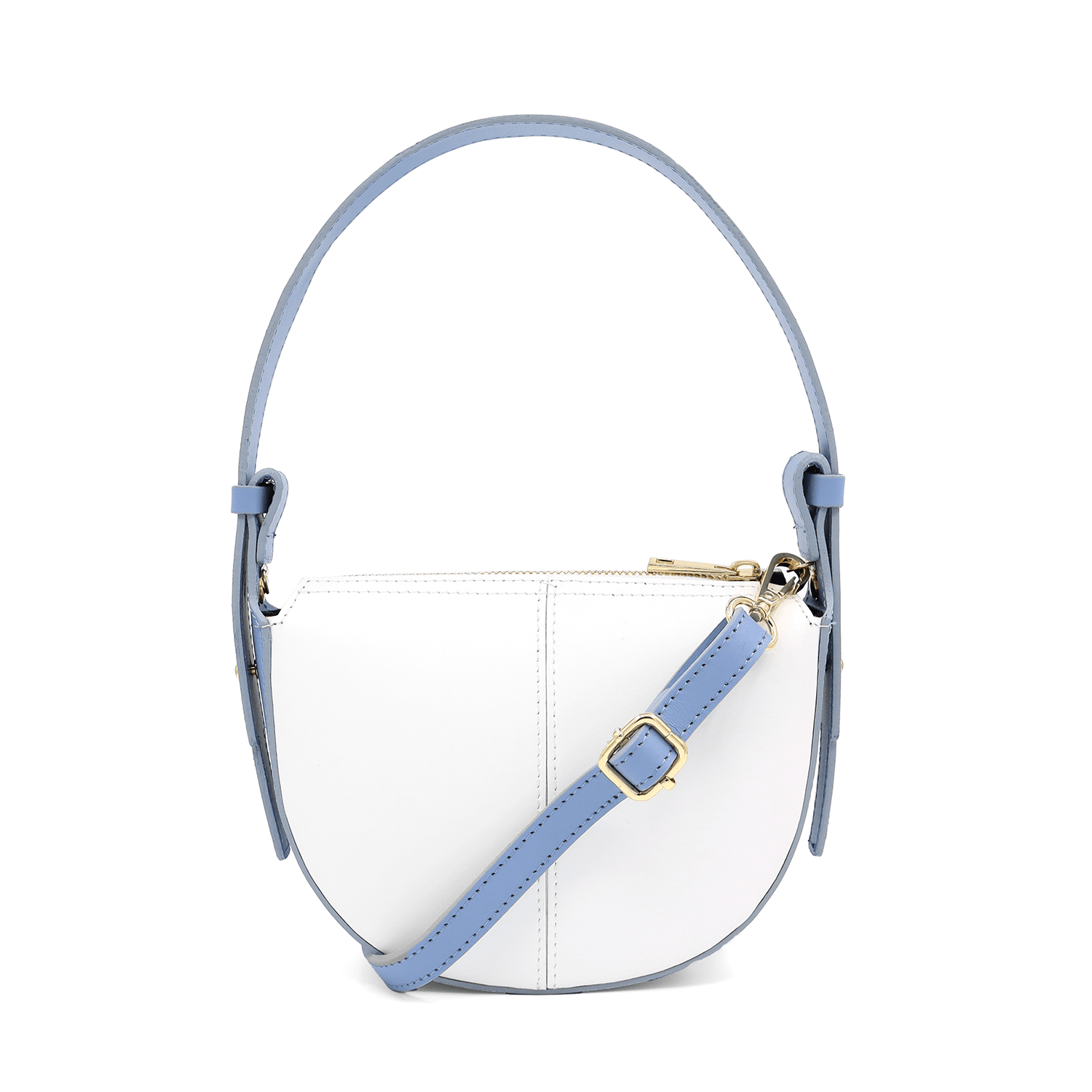 Válltáska 2 fogantyúval természetes bőrből Erica - fehér/világoskék