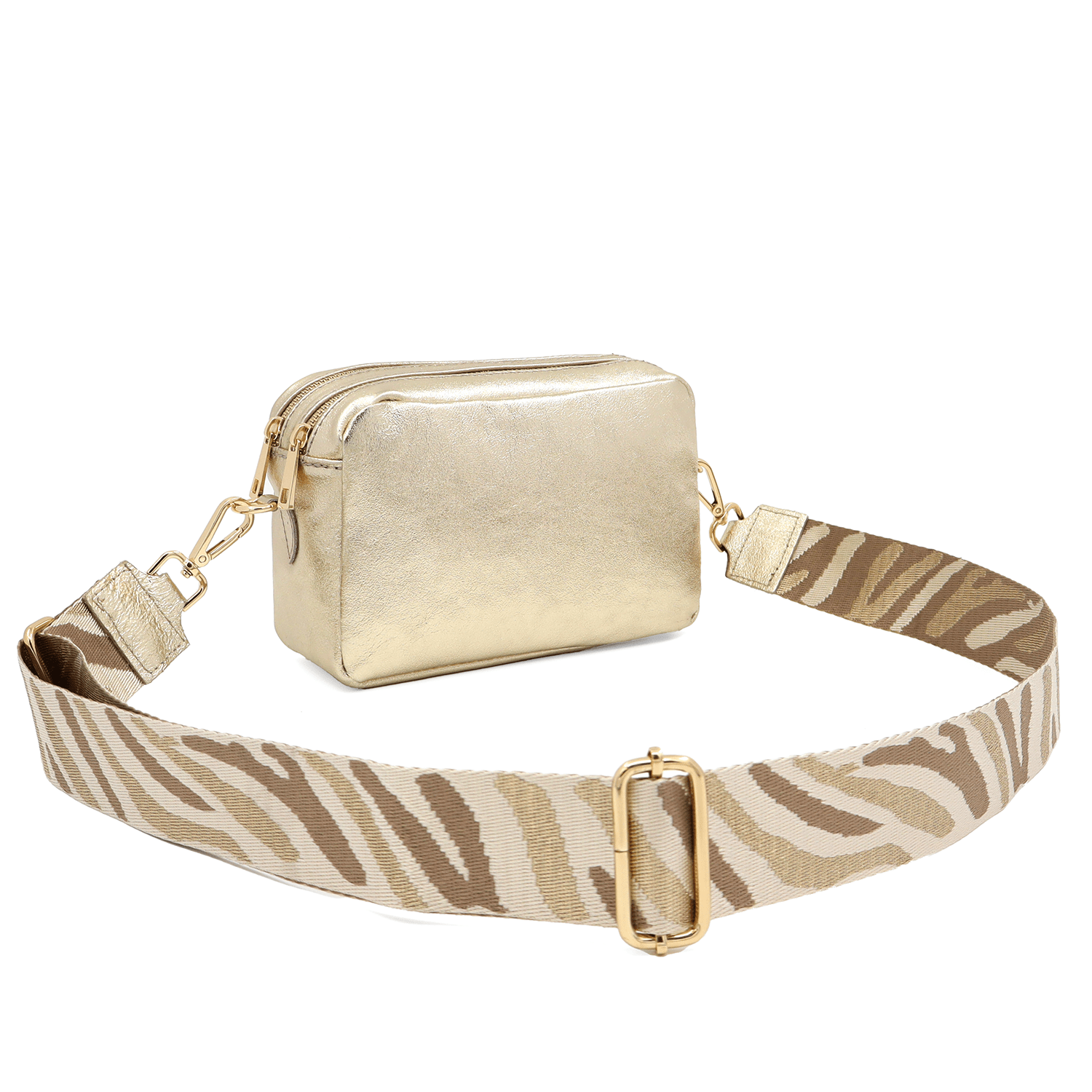 Természetes bőr válltáska 2 fogantyúval - arany színű