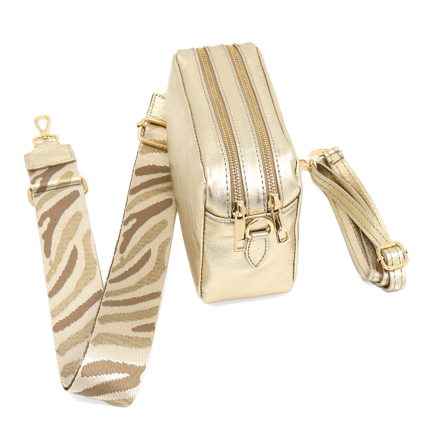 Természetes bőr válltáska 2 fogantyúval - arany színű