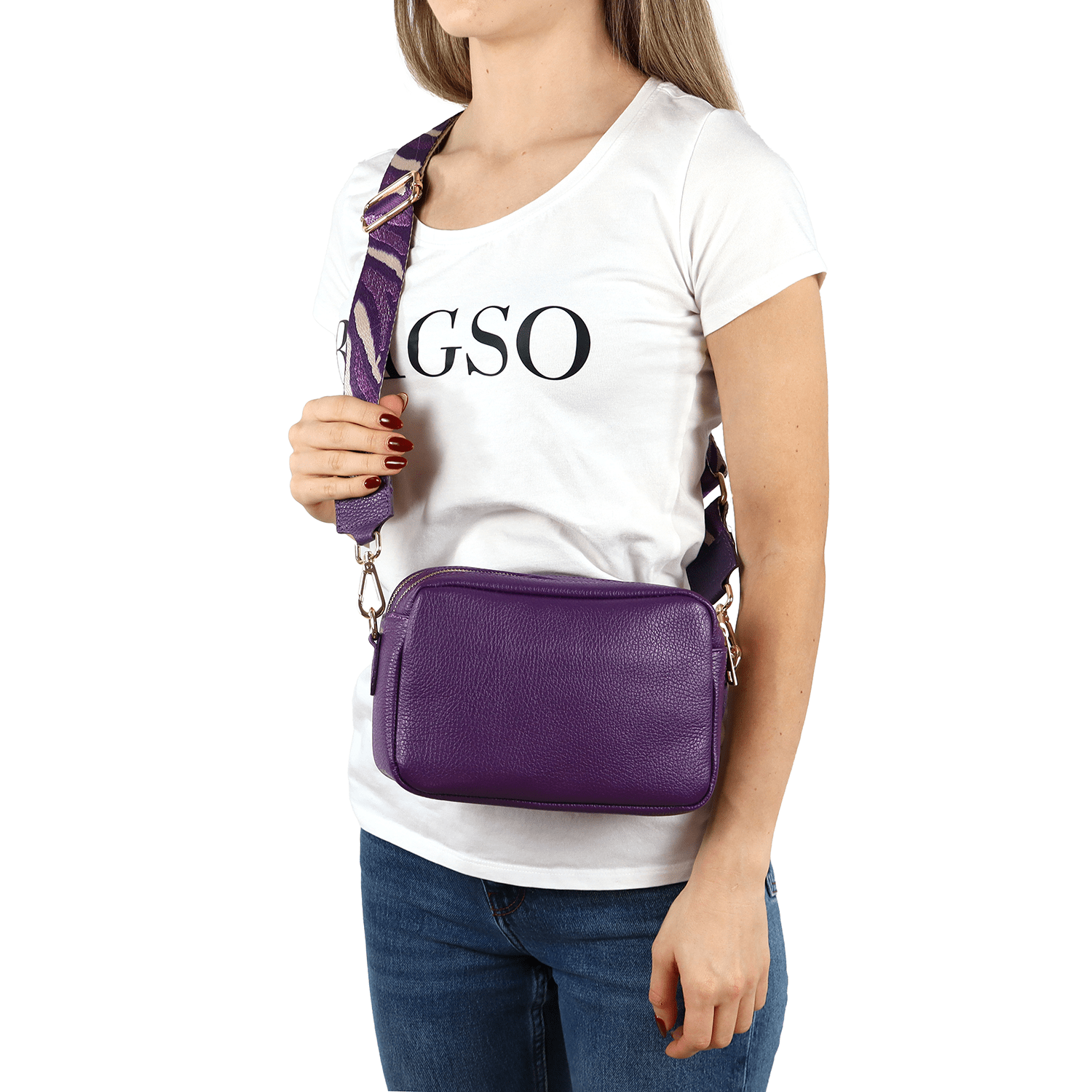 Természetes bőr válltáska 2 fogantyúval - arany színű