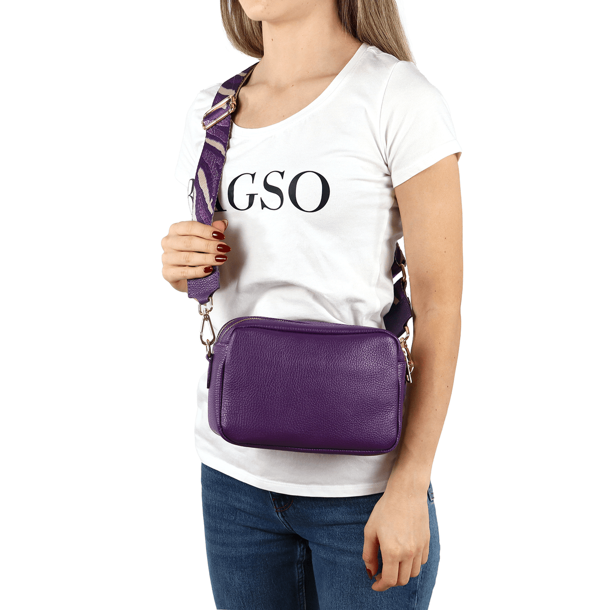 Természetes bőr válltáska 2 fogantyúval - arany színű