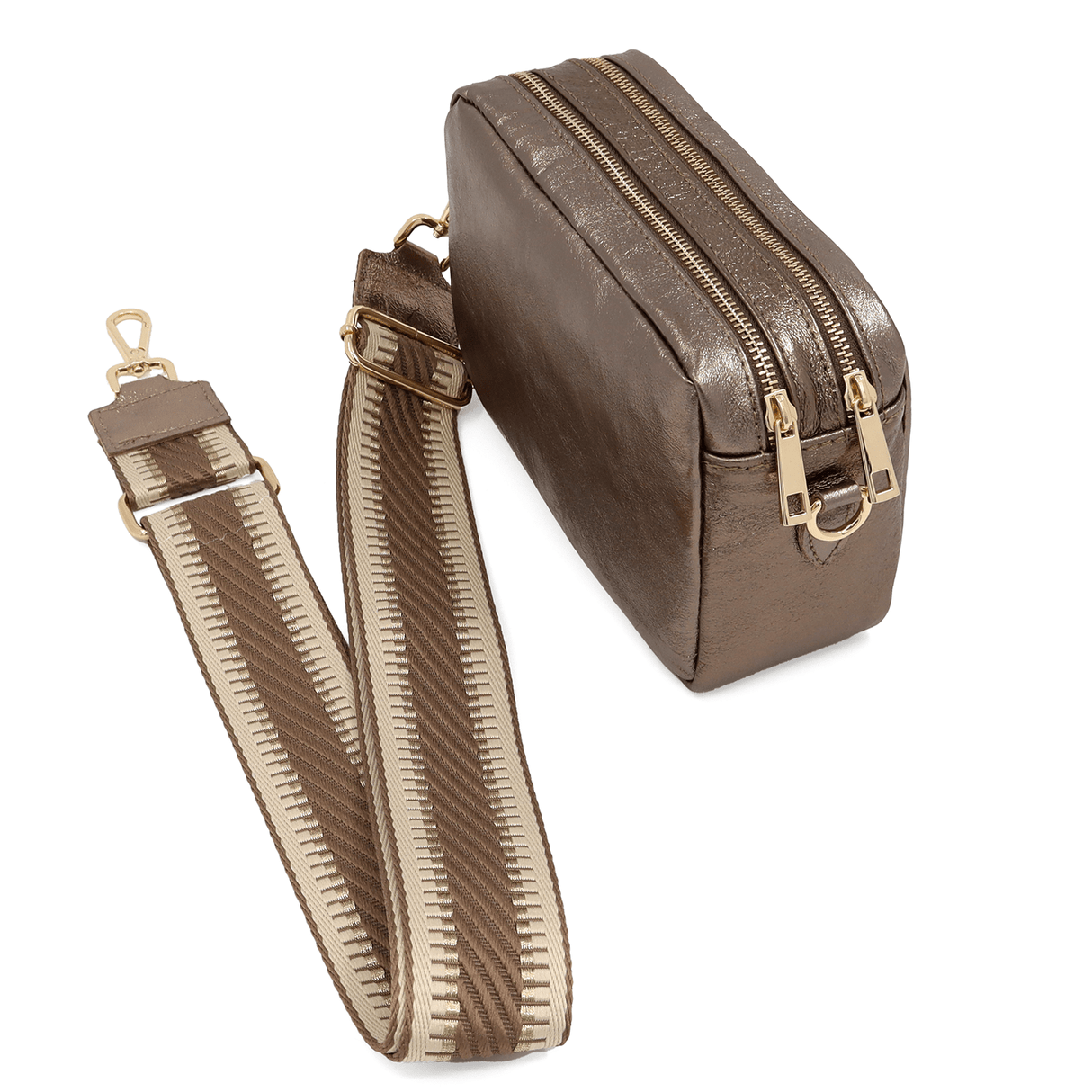 Természetes bőr válltáska 2 fülledékkel - fémes barna