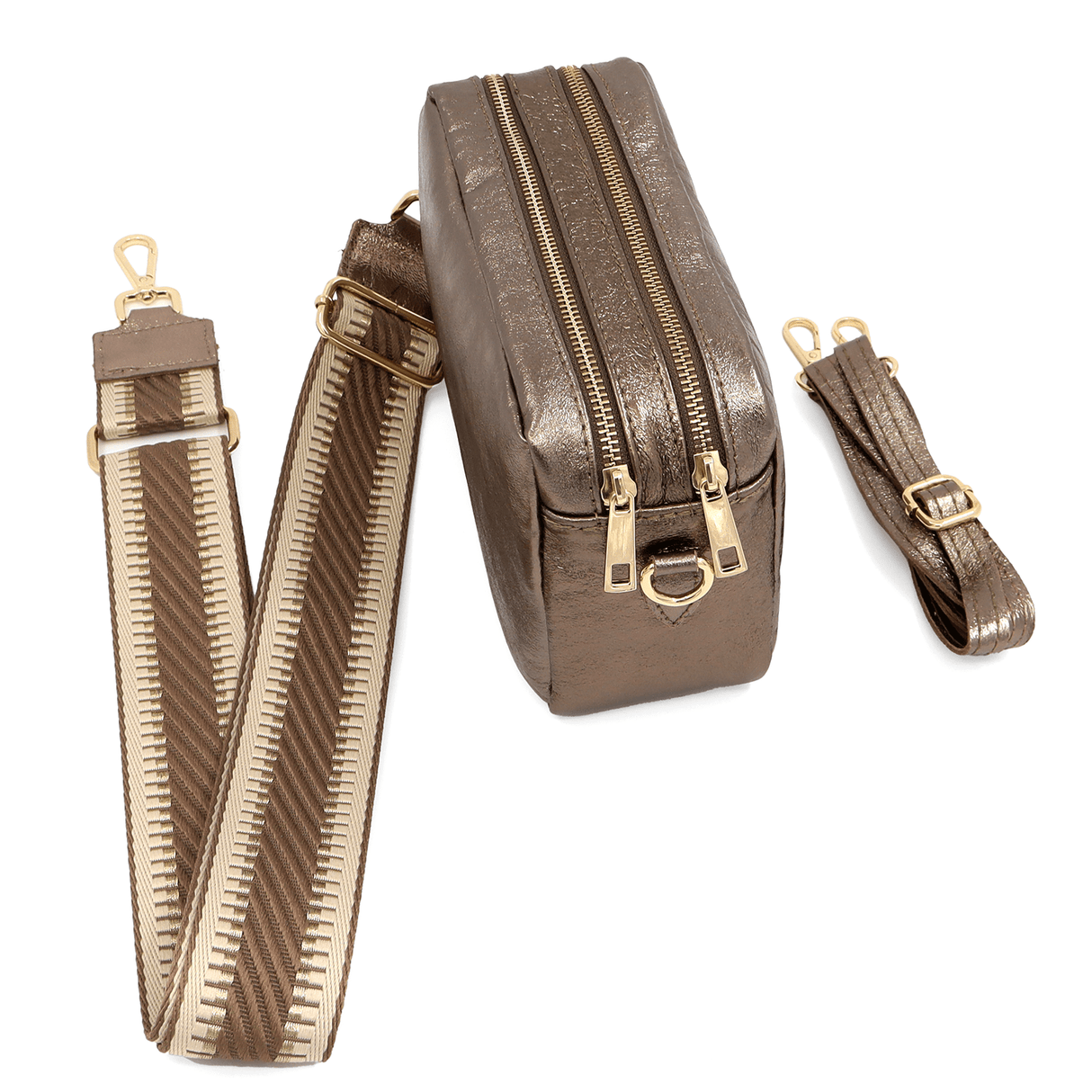 Természetes bőr válltáska 2 fülledékkel - fémes barna