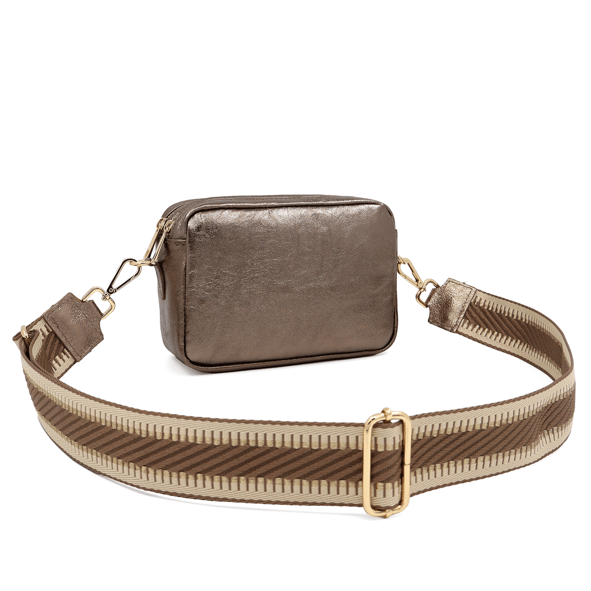 Természetes bőr válltáska 2 fülledékkel - fémes barna